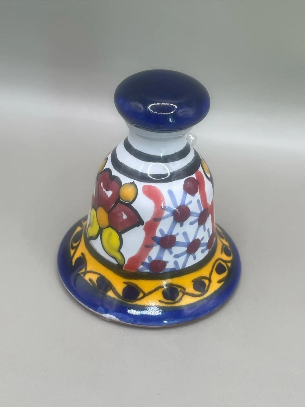 Vintage Talavera Mexican Ceramic Bell Hand Painted Pottery Folk Art Sign 2.25”